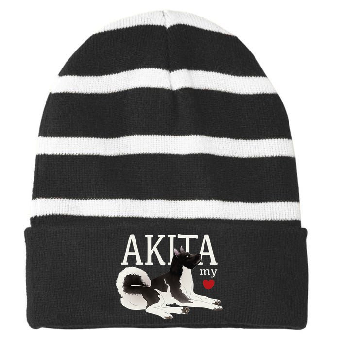 Dog Lovers AKITA My Heart A Key to My Heart Striped Beanie with Solid Band