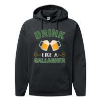 Drink Like A Galagher Lucky Beer Shamrock Beer Lover Saint Patrick's Day Performance Fleece Hoodie