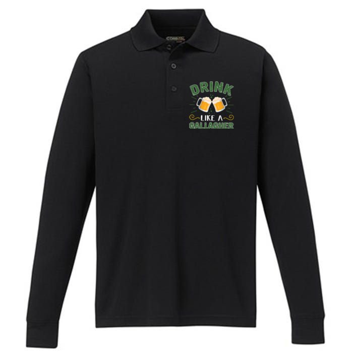 Drink Like A Galagher Lucky Beer Shamrock Beer Lover Saint Patrick's Day Performance Long Sleeve Polo