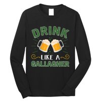 Drink Like A Galagher Lucky Beer Shamrock Beer Lover Saint Patrick's Day Long Sleeve Shirt