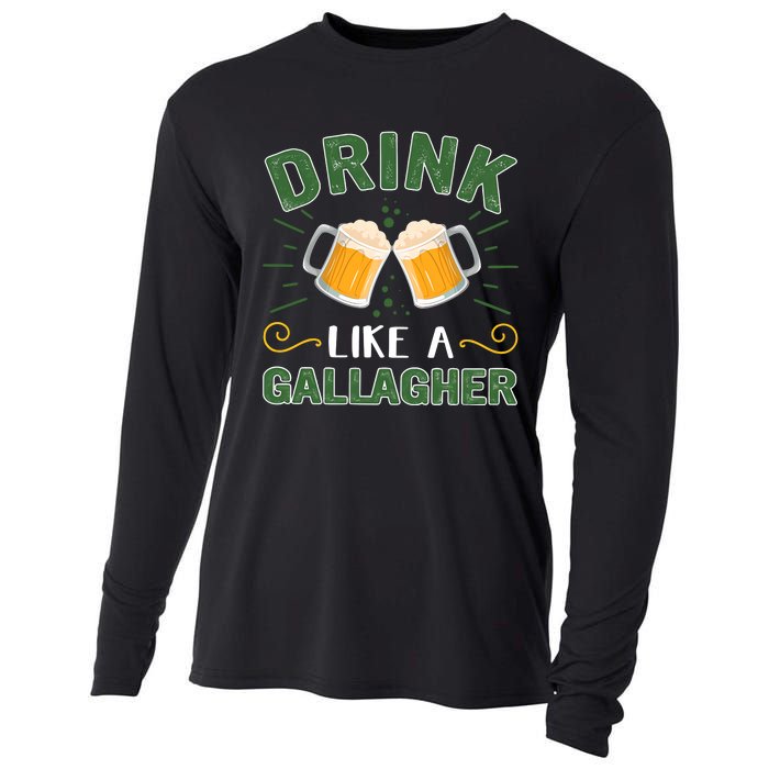 Drink Like A Galagher Lucky Beer Shamrock Beer Lover Saint Patrick's Day Cooling Performance Long Sleeve Crew