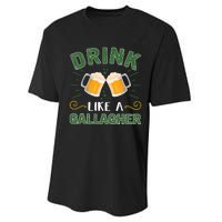 Drink Like A Galagher Lucky Beer Shamrock Beer Lover Saint Patrick's Day Performance Sprint T-Shirt