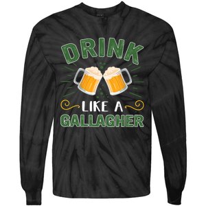 Drink Like A Galagher Lucky Beer Shamrock Beer Lover Saint Patrick's Day Tie-Dye Long Sleeve Shirt