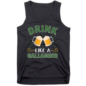 Drink Like A Galagher Lucky Beer Shamrock Beer Lover Saint Patrick's Day Tank Top