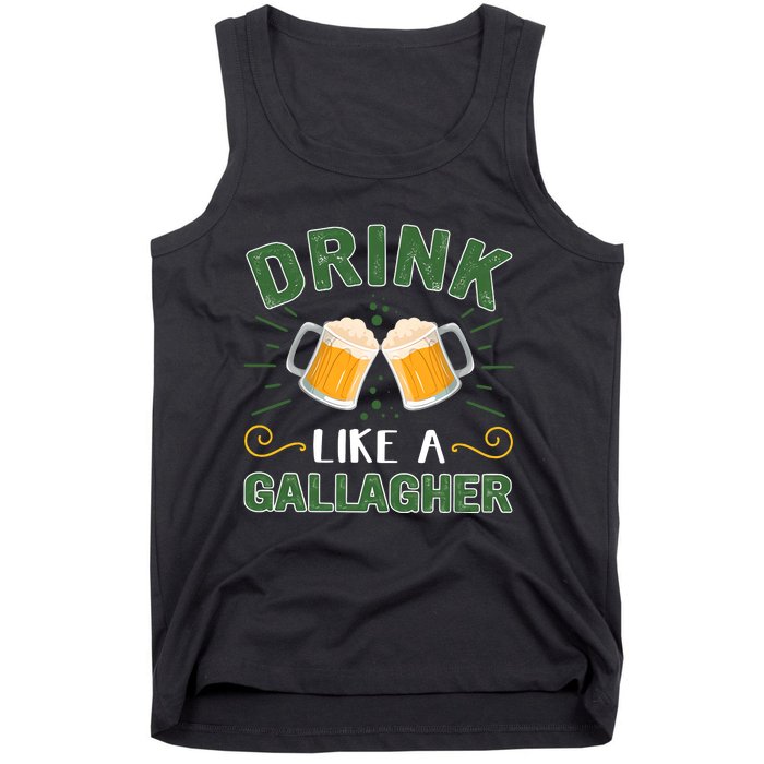 Drink Like A Galagher Lucky Beer Shamrock Beer Lover Saint Patrick's Day Tank Top