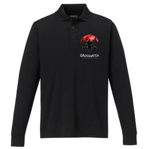 Dadsquatch Like A Dad Way More Squatchy Funny Bigfoot Dad Performance Long Sleeve Polo