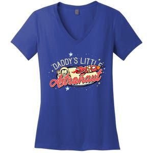 Daddy's Little Astronaut Cute Graphic Space Theme Great Gift Women's V-Neck T-Shirt