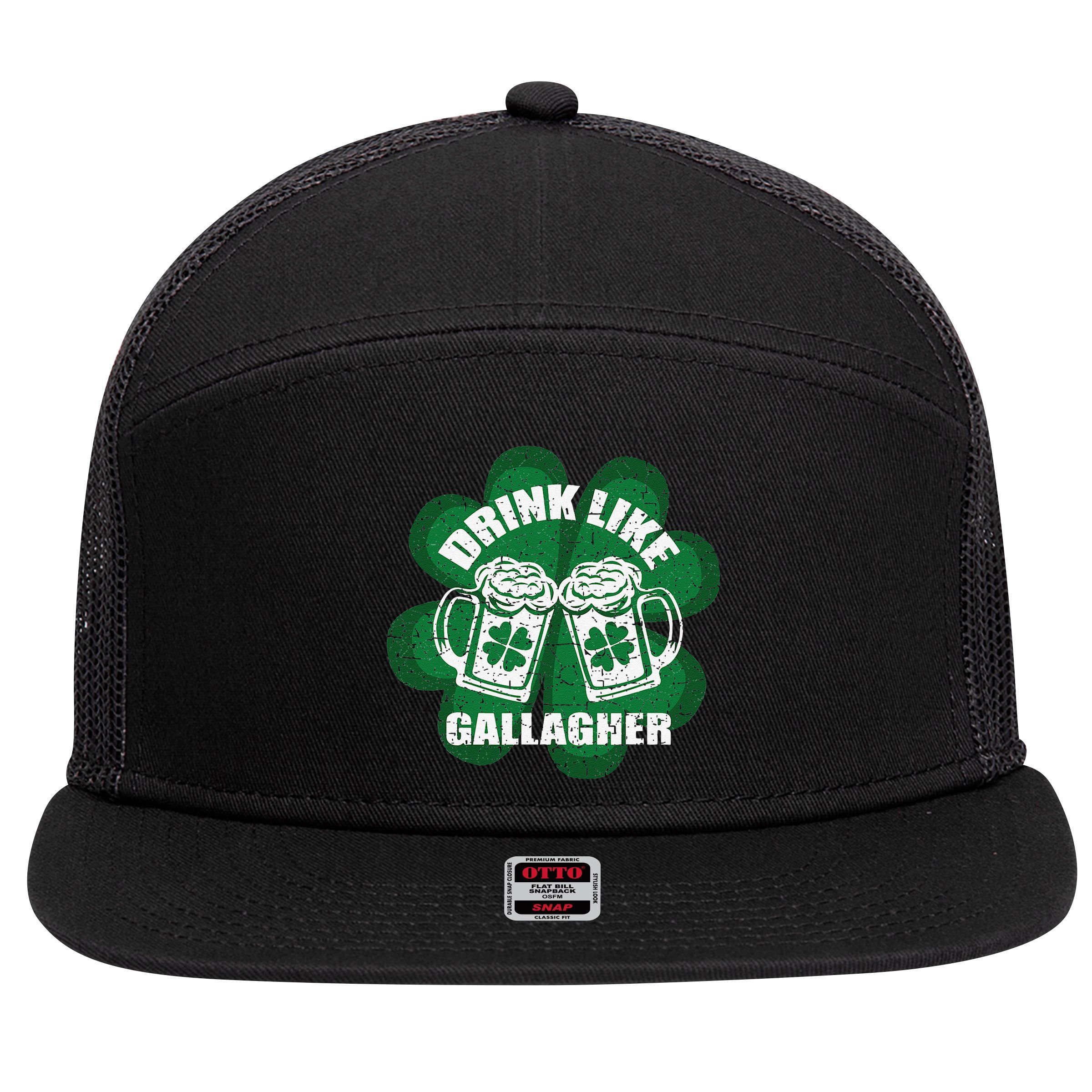 Drink Like A Gallagher Saint Patrick's Day Irish 7 Panel Mesh Trucker Snapback Hat