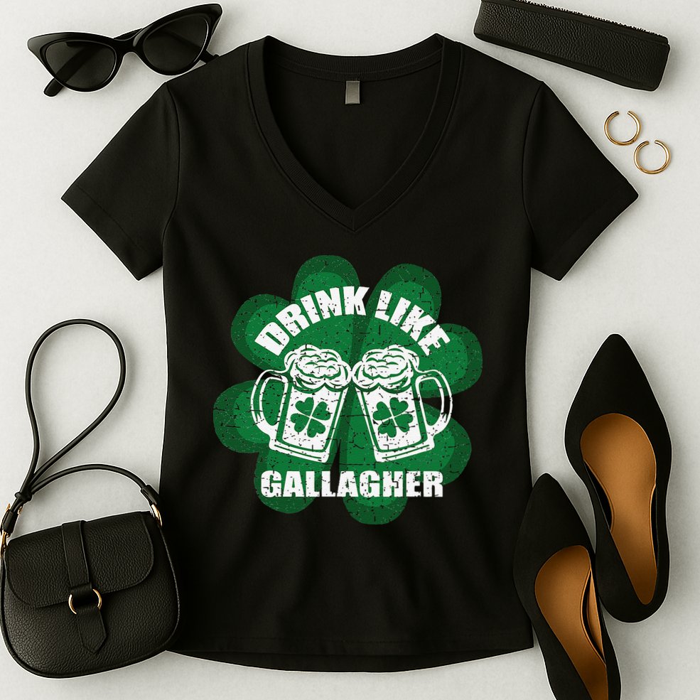 Drink Like A Gallagher Saint Patrick's Day Irish Women's V-Neck T-Shirt