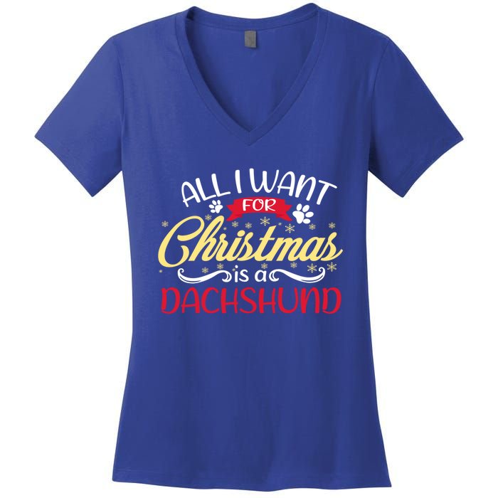 Dog Lover All I Want For Christmas Is A Dachshund Gift Women's V-Neck T-Shirt