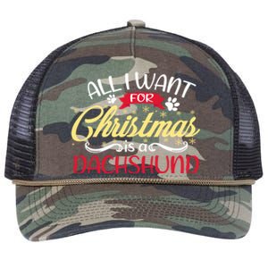 Dog Lover All I Want For Christmas Is A Dachshund Gift Retro Rope Trucker Hat Cap