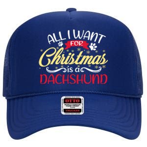 Dog Lover All I Want For Christmas Is A Dachshund Gift High Crown Mesh Back Trucker Hat