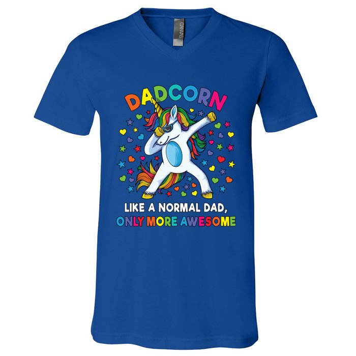 Dadcorn Like A Dad Only Awesome Dabbing Unicorn V-Neck T-Shirt