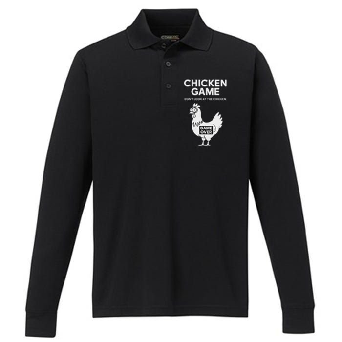 Dont Look At The Chicken Funny Chicken Game Performance Long Sleeve Polo