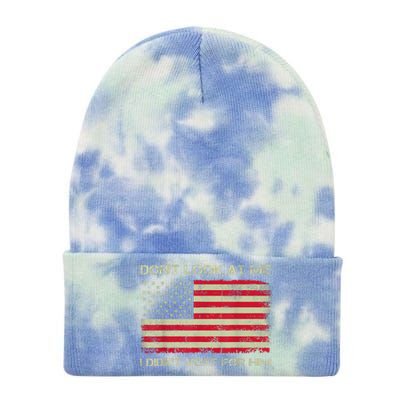 DonT Look At Me I DidnT Vote For Him Funny Us Flag Retro Tie Dye 12in Knit Beanie