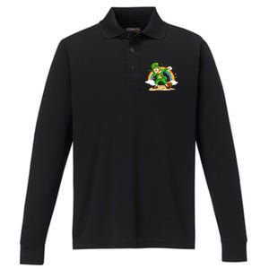 Dabbing Leprechaun Baseball Ball St Patricks Day Cute Gift Performance Long Sleeve Polo