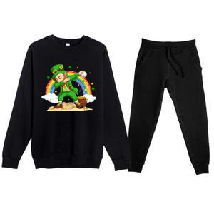 Dabbing Leprechaun Baseball Ball St Patricks Day Cute Gift Premium Crewneck Sweatsuit Set