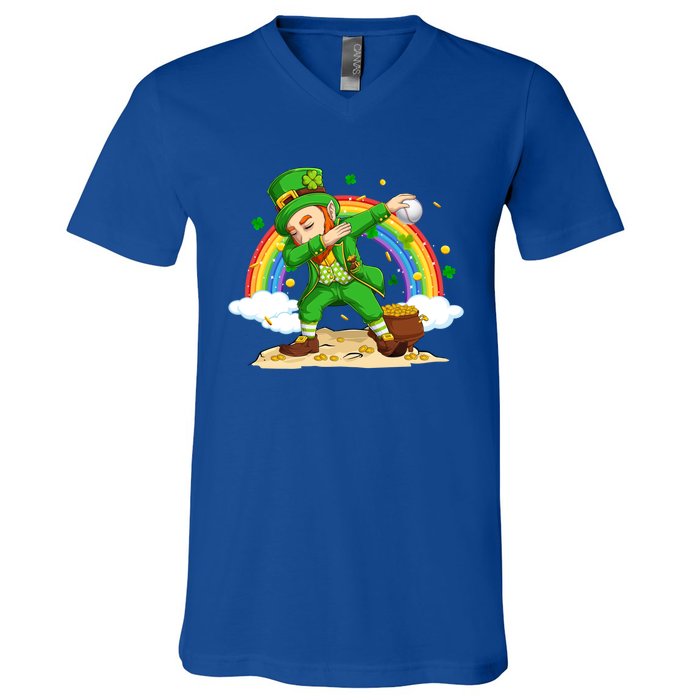 Dabbing Leprechaun Baseball Ball St Patricks Day Cute Gift V-Neck T-Shirt