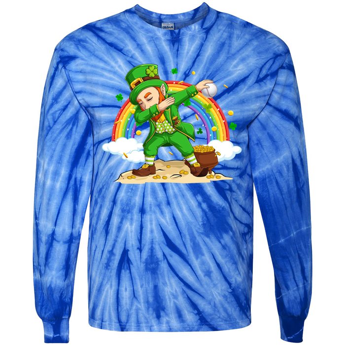 Dabbing Leprechaun Baseball Ball St Patricks Day Cute Gift Tie-Dye Long Sleeve Shirt