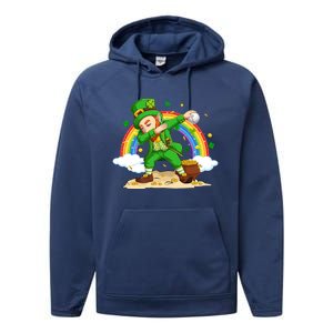 Dabbing Leprechaun Baseball Ball St Patricks Day Cute Gift Performance Fleece Hoodie