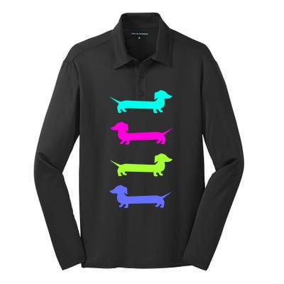 Doxie Lover Brightly Colored Dachshunds Meaningful Gift Silk Touch Performance Long Sleeve Polo