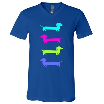 Doxie Lover Brightly Colored Dachshunds Meaningful Gift V-Neck T-Shirt