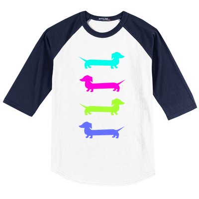 Doxie Lover Brightly Colored Dachshunds Meaningful Gift Baseball Sleeve Shirt