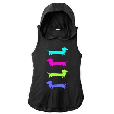 Doxie Lover Brightly Colored Dachshunds Gift Ladies PosiCharge Tri-Blend Wicking Draft Hoodie Tank