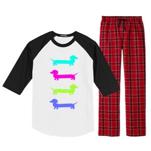 Doxie Lover Brightly Colored Dachshunds Gift Raglan Sleeve Pajama Set