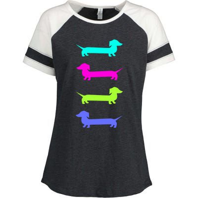 Doxie Lover Brightly Colored Dachshunds Gift Enza Ladies Jersey Colorblock Tee