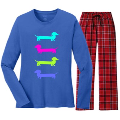 Doxie Lover Brightly Colored Dachshunds Gift Women's Long Sleeve Flannel Pajama Set 