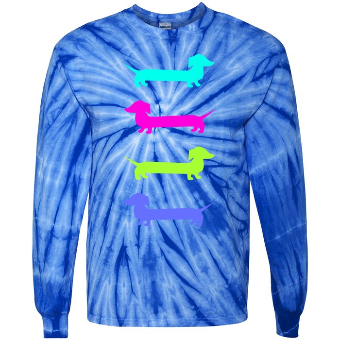 Doxie Lover Brightly Colored Dachshunds Gift Tie-Dye Long Sleeve Shirt