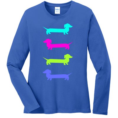 Doxie Lover Brightly Colored Dachshunds Gift Ladies Long Sleeve Shirt