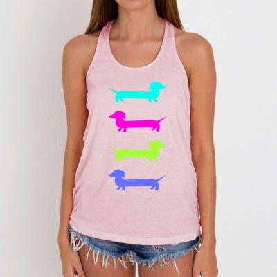 Doxie Lover Brightly Colored Dachshunds Gift Women's Knotted Racerback Tank