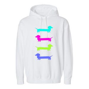 Doxie Lover Brightly Colored Dachshunds Gift Garment-Dyed Fleece Hoodie