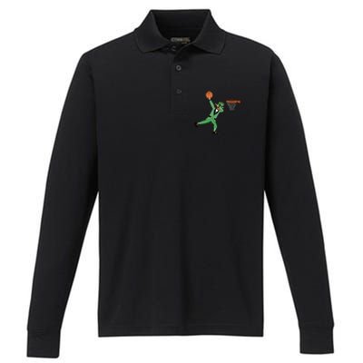 Dab Leprechaun Basketball Gift St Patricks Day Tee Gift Performance Long Sleeve Polo