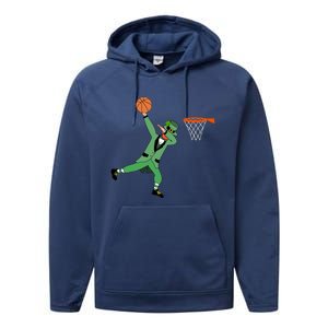 Dabbing Leprechaun Basketball Cute Gift St Patricks Day Tee Cute Gift Performance Fleece Hoodie