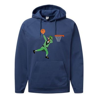 Dabbing Leprechaun Basketball Cute Gift St Patricks Day Tee Cute Gift Performance Fleece Hoodie