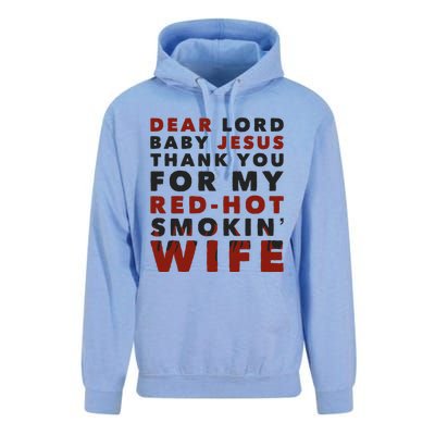 Dear Lord Baby Jesus Thank You For My Red Hot Smokin Wife Unisex Surf Hoodie