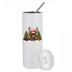 Dog Lovers Cute Dachshund Santa Hat Ugly Christmas Sweater Gift Stainless Steel Tumbler