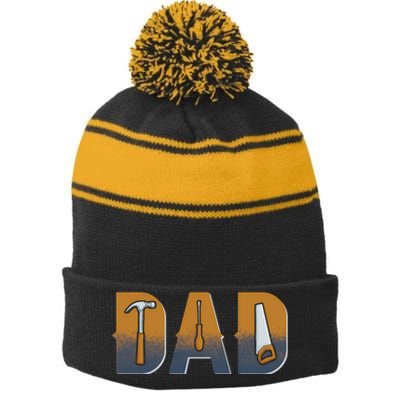 Dad Life Construction Fathers Day Builder Stripe Pom Pom Beanie