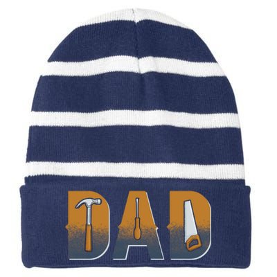 Dad Life Construction Fathers Day Builder Striped Beanie with Solid Band