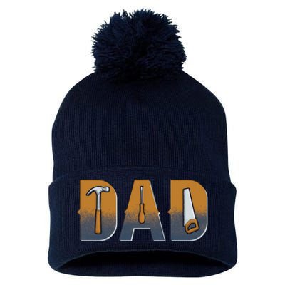 Dad Life Construction Fathers Day Builder Pom Pom 12in Knit Beanie