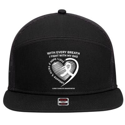 Dad Lung Cancer Awareness Gifts White Ribbon Lung Cancer Dad 7 Panel Mesh Trucker Snapback Hat