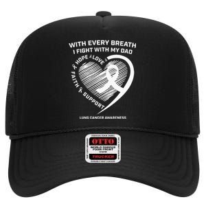 Dad Lung Cancer Awareness Gifts White Ribbon Lung Cancer Dad High Crown Mesh Back Trucker Hat