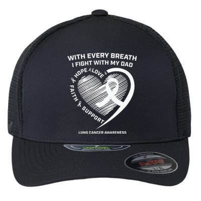 Dad Lung Cancer Awareness Gifts White Ribbon Lung Cancer Dad Flexfit Unipanel Trucker Cap