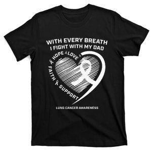 Dad Lung Cancer Awareness Gifts White Ribbon Lung Cancer Dad T-Shirt