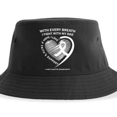 Dad Lung Cancer Awareness Gifts White Ribbon Lung Cancer Dad Sustainable Bucket Hat