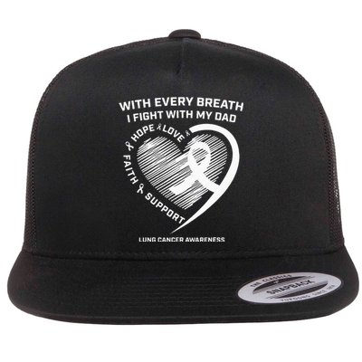 Dad Lung Cancer Awareness Gifts White Ribbon Lung Cancer Dad Flat Bill Trucker Hat