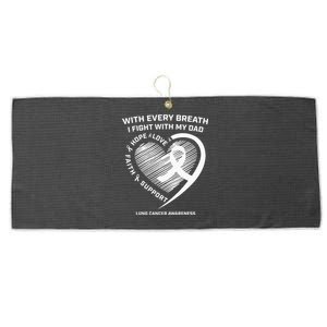 Dad Lung Cancer Awareness Gifts White Ribbon Lung Cancer Dad Large Microfiber Waffle Golf Towel